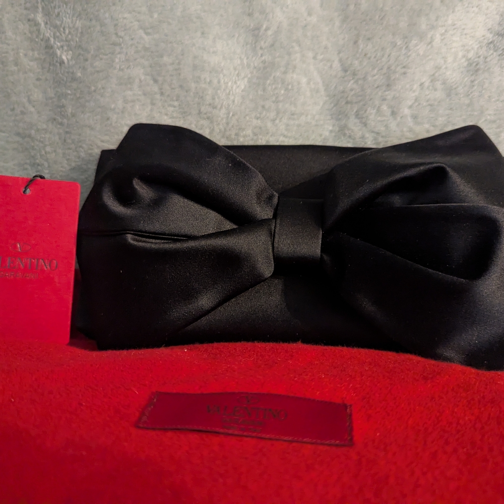 Valentino Black Satin Clutch with Bow